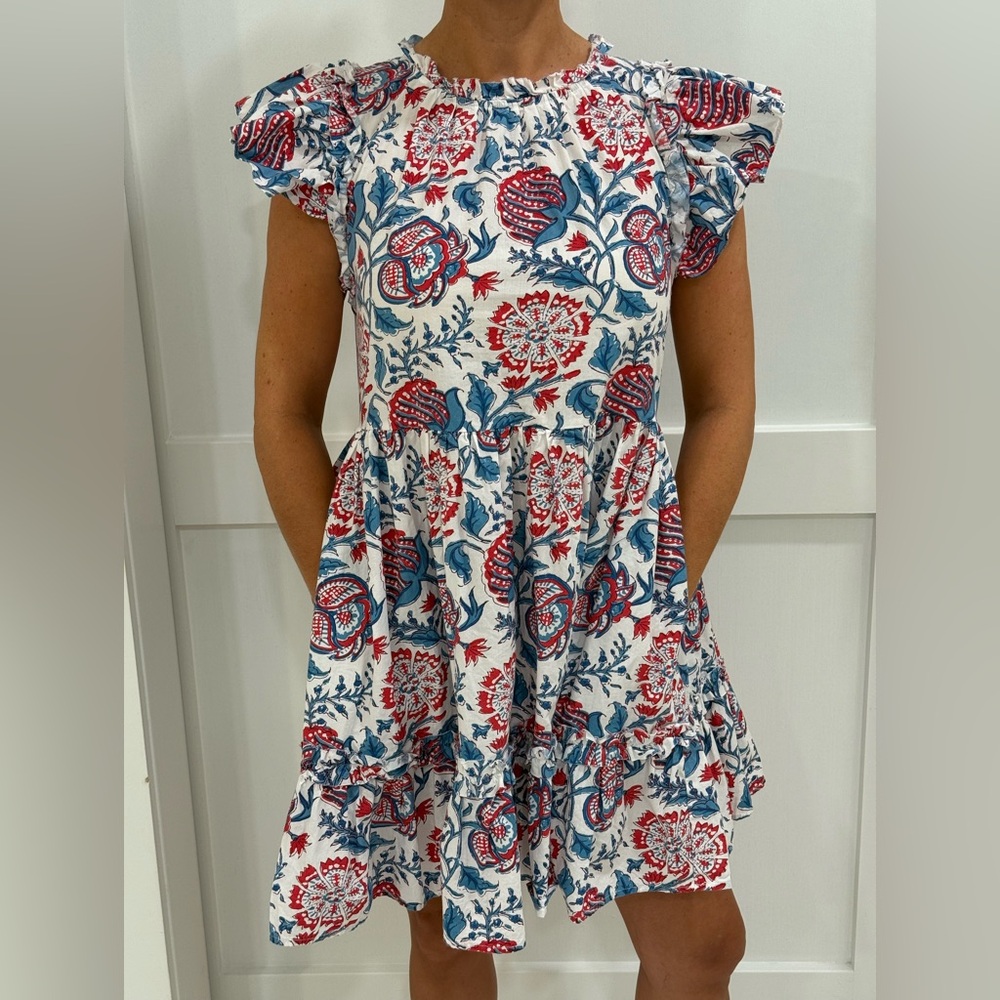 Caroline Constas Red and Blue Floral Dress